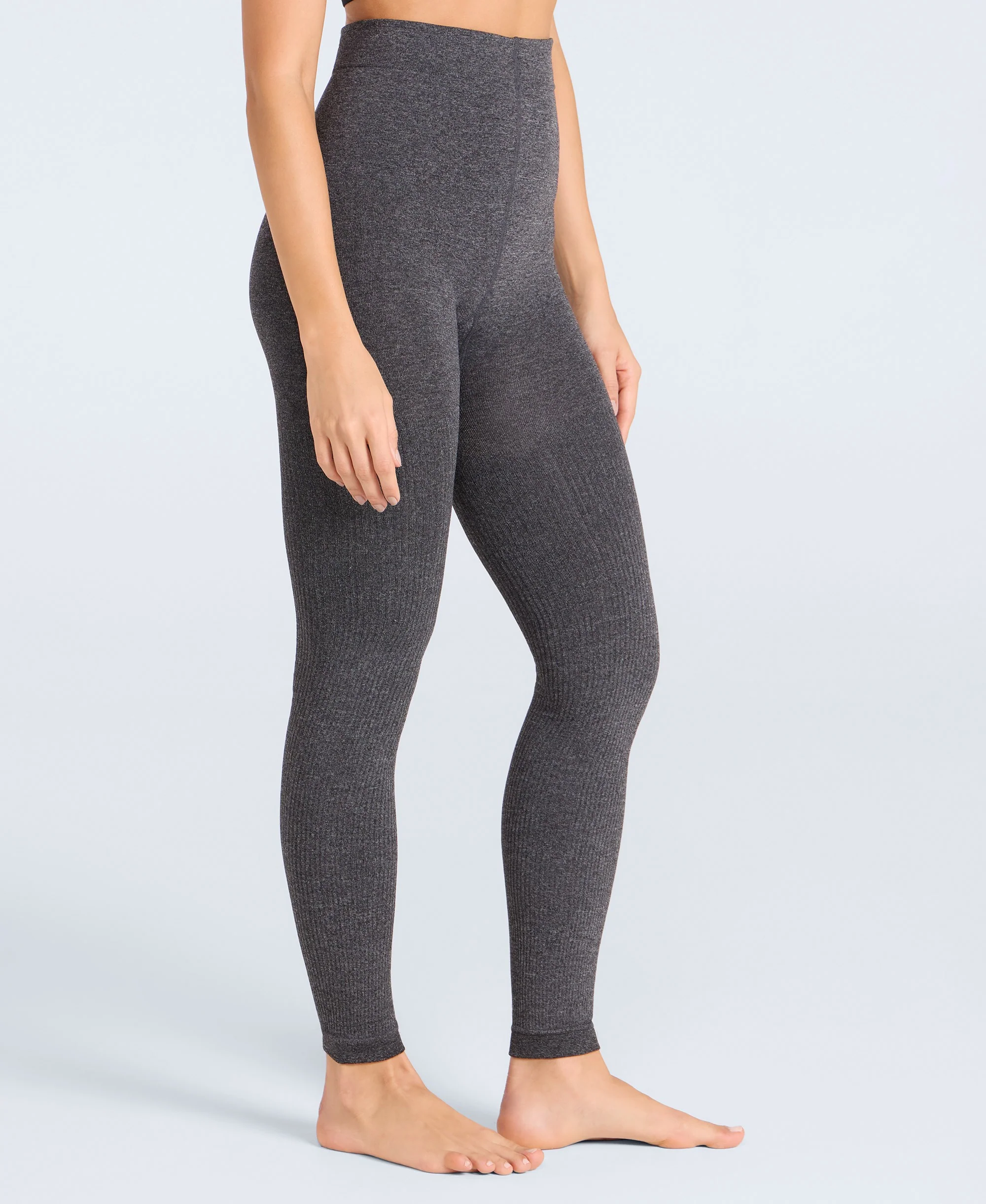 Fleece Lined Ribbed Womens Leggings - Charcoal - Image 3
