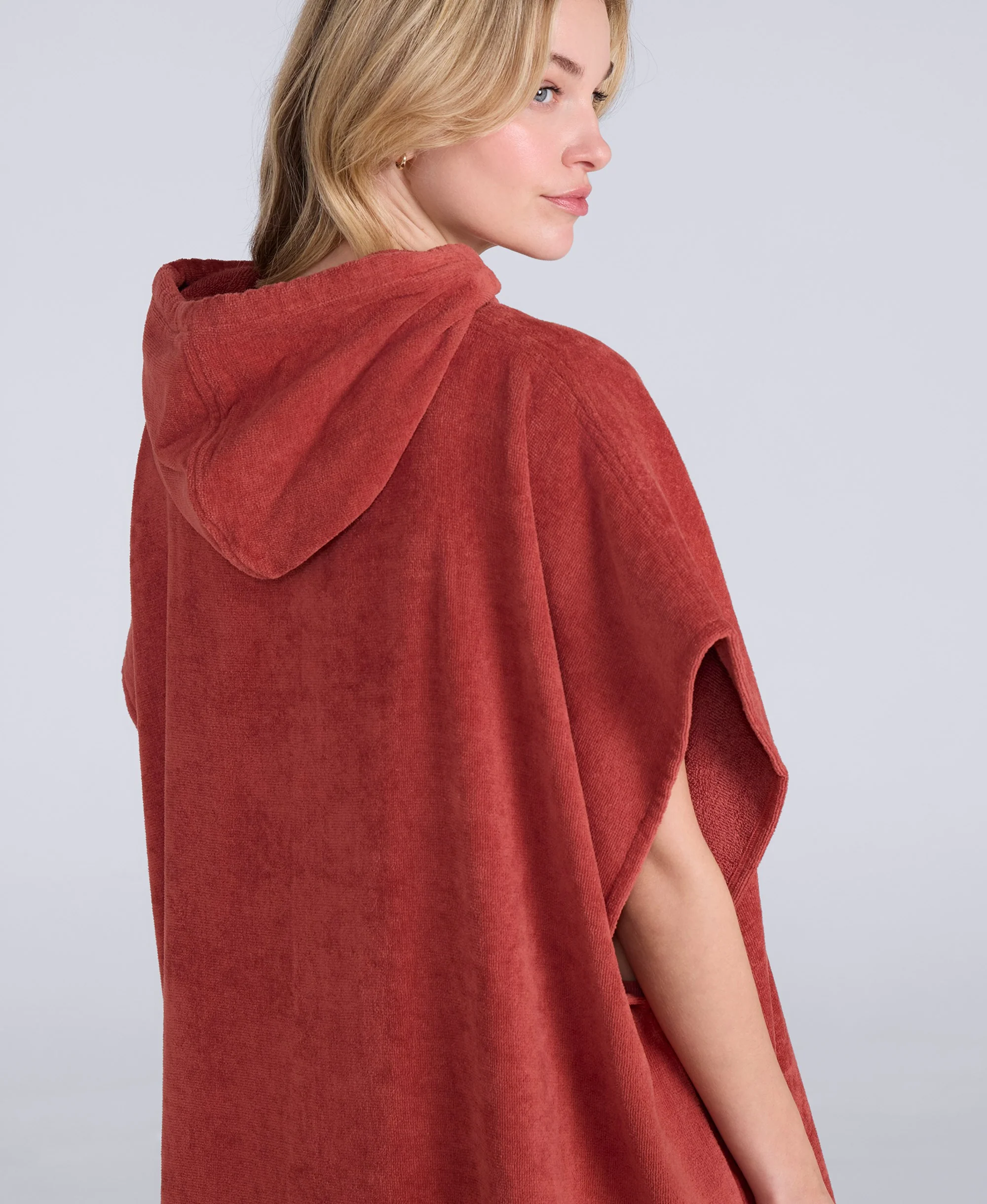 Anna Womens Towelling Poncho - Rust - Image 3