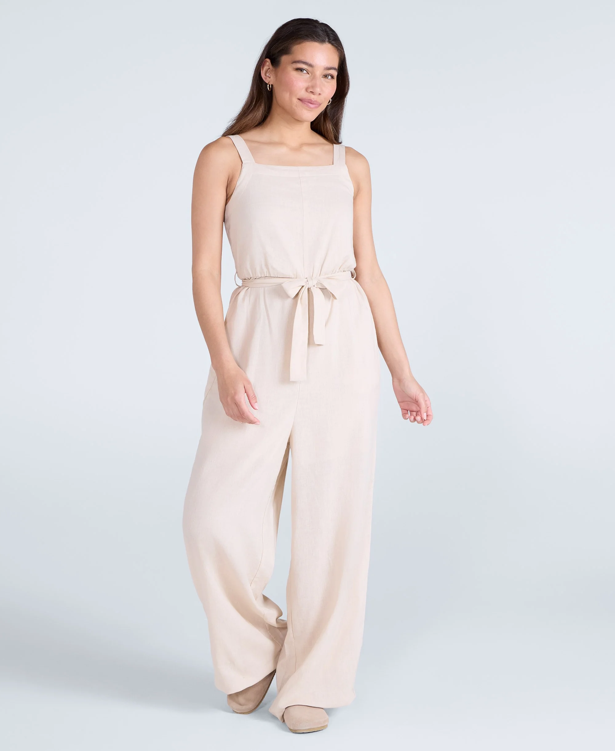 Becca Womens Linen Jumpsuit - Beige - Image 4