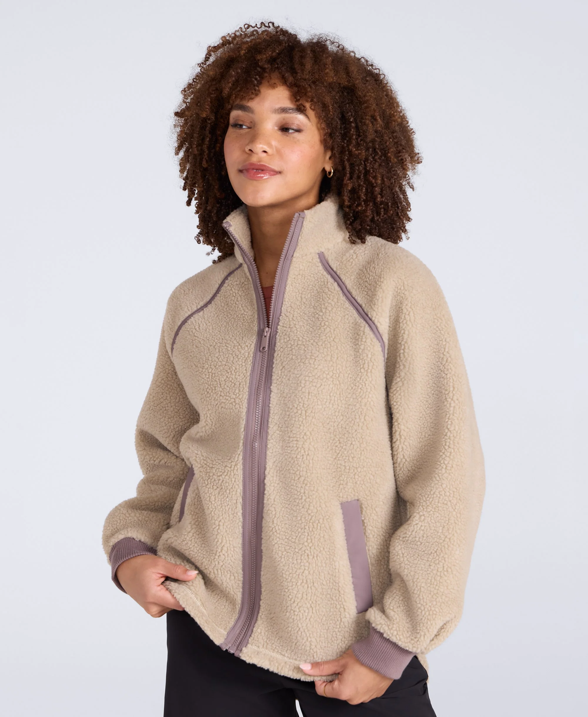 Bonnie Womens Trim Borg Jacket - Dark Beige
