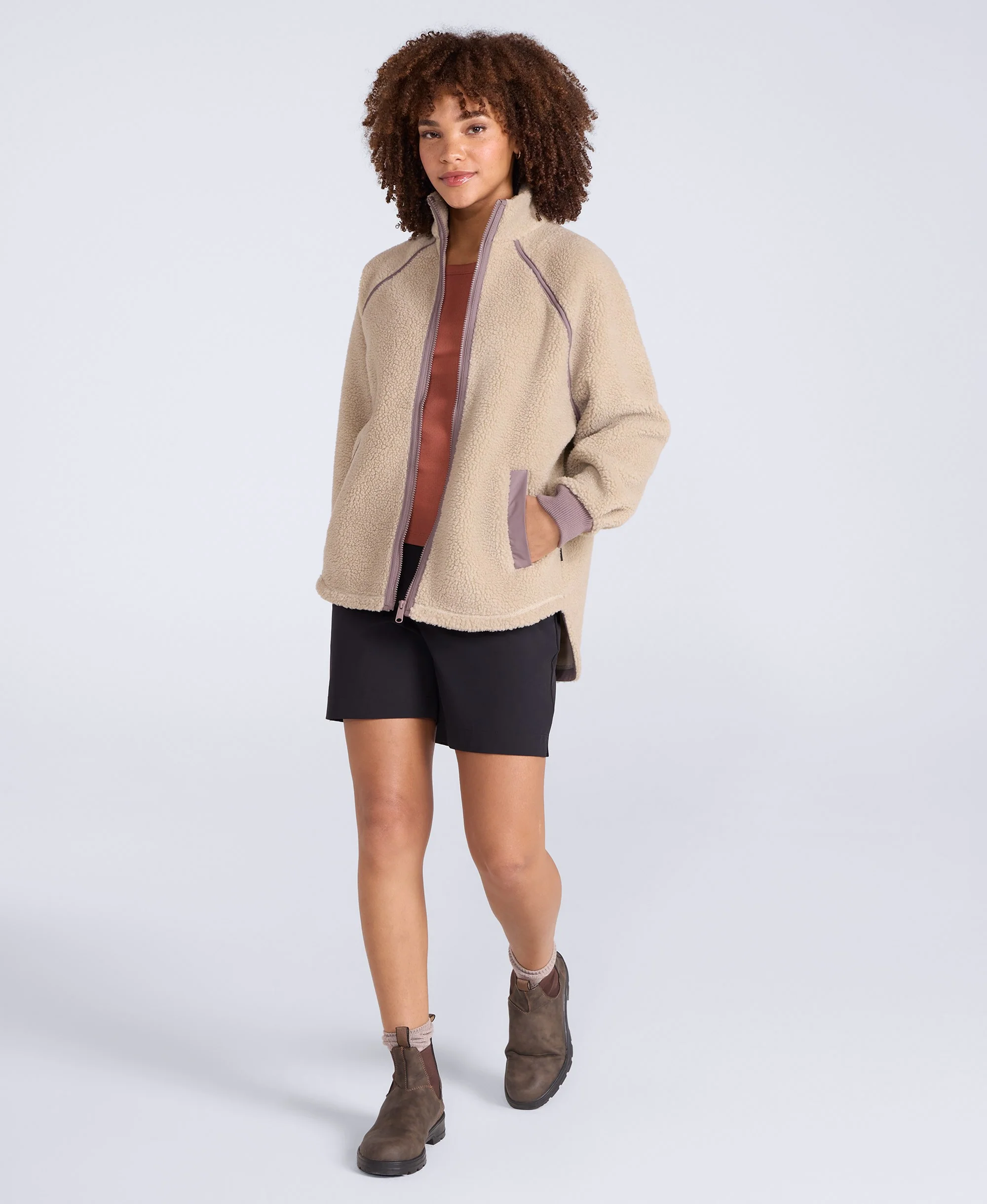 Bonnie Womens Trim Borg Jacket - Dark Beige - Image 2