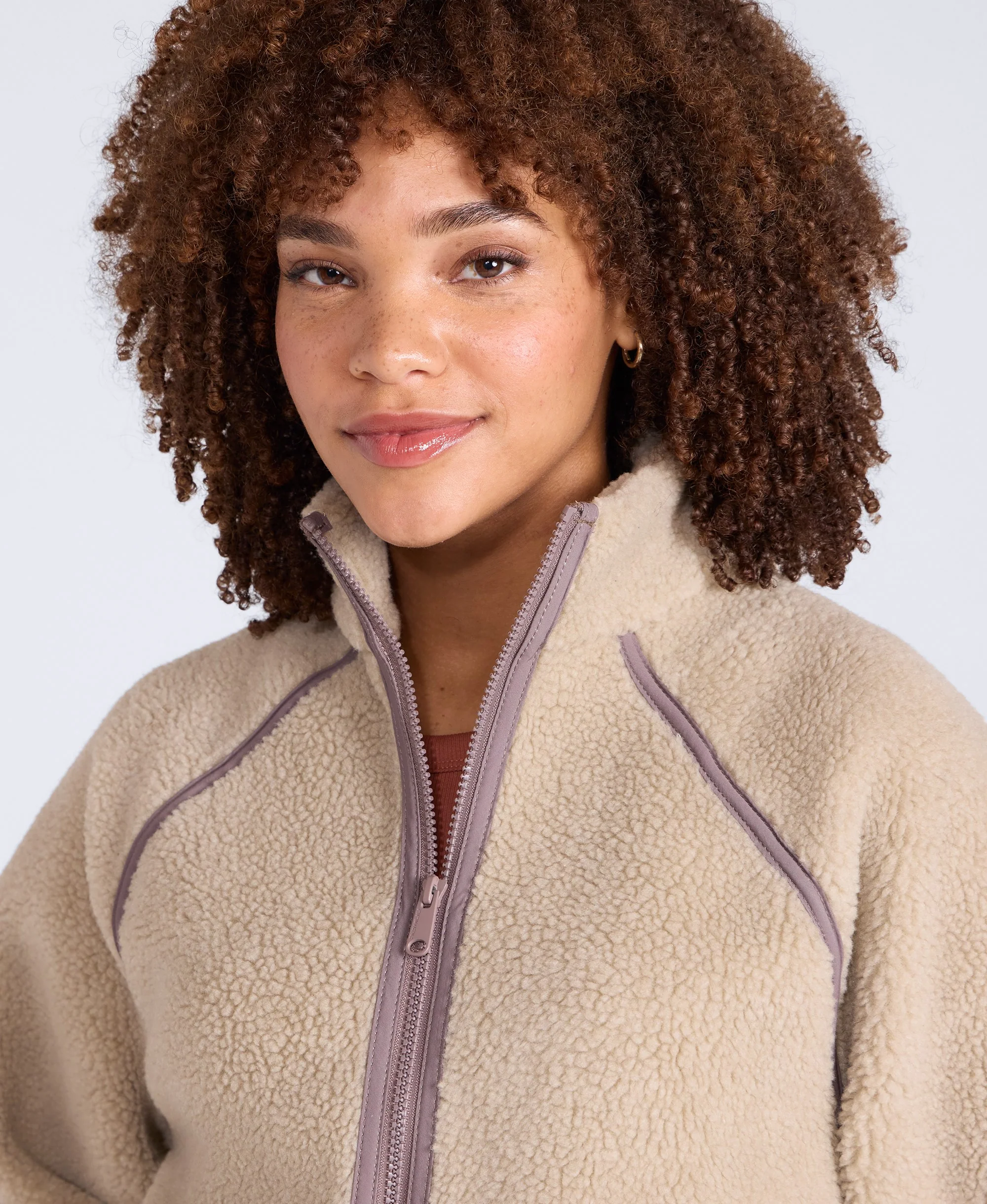 Bonnie Womens Trim Borg Jacket - Dark Beige - Image 3