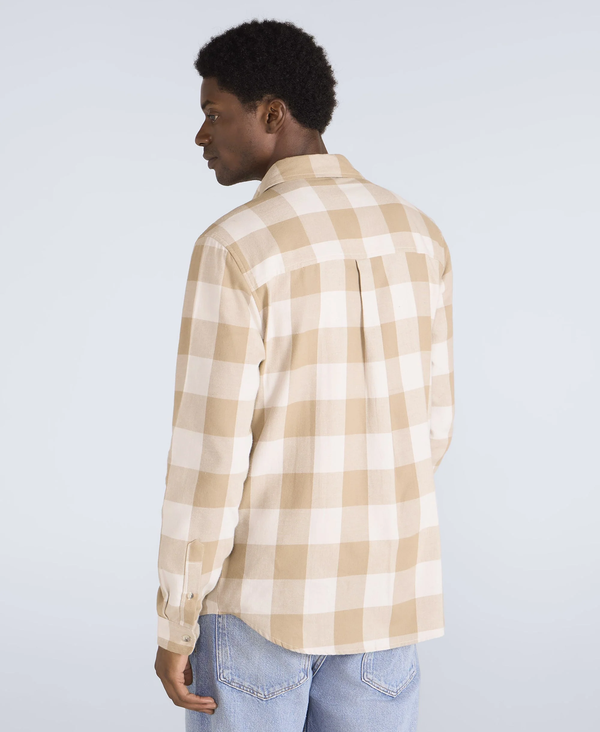 Cove Mens Flannel Shirt - Cream - Image 4