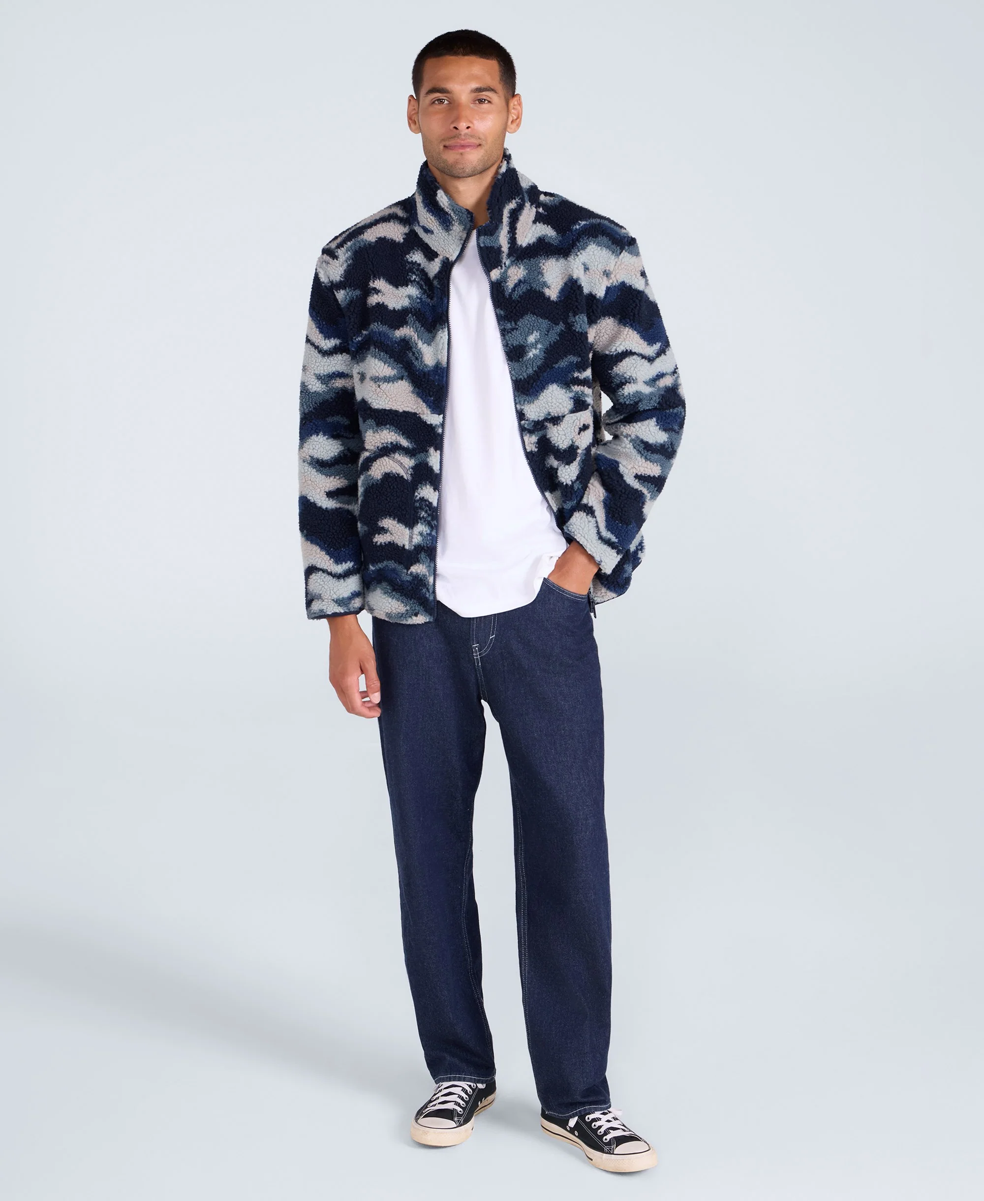 Hennie Mens Printed Borg Jacket - Blue - Image 3