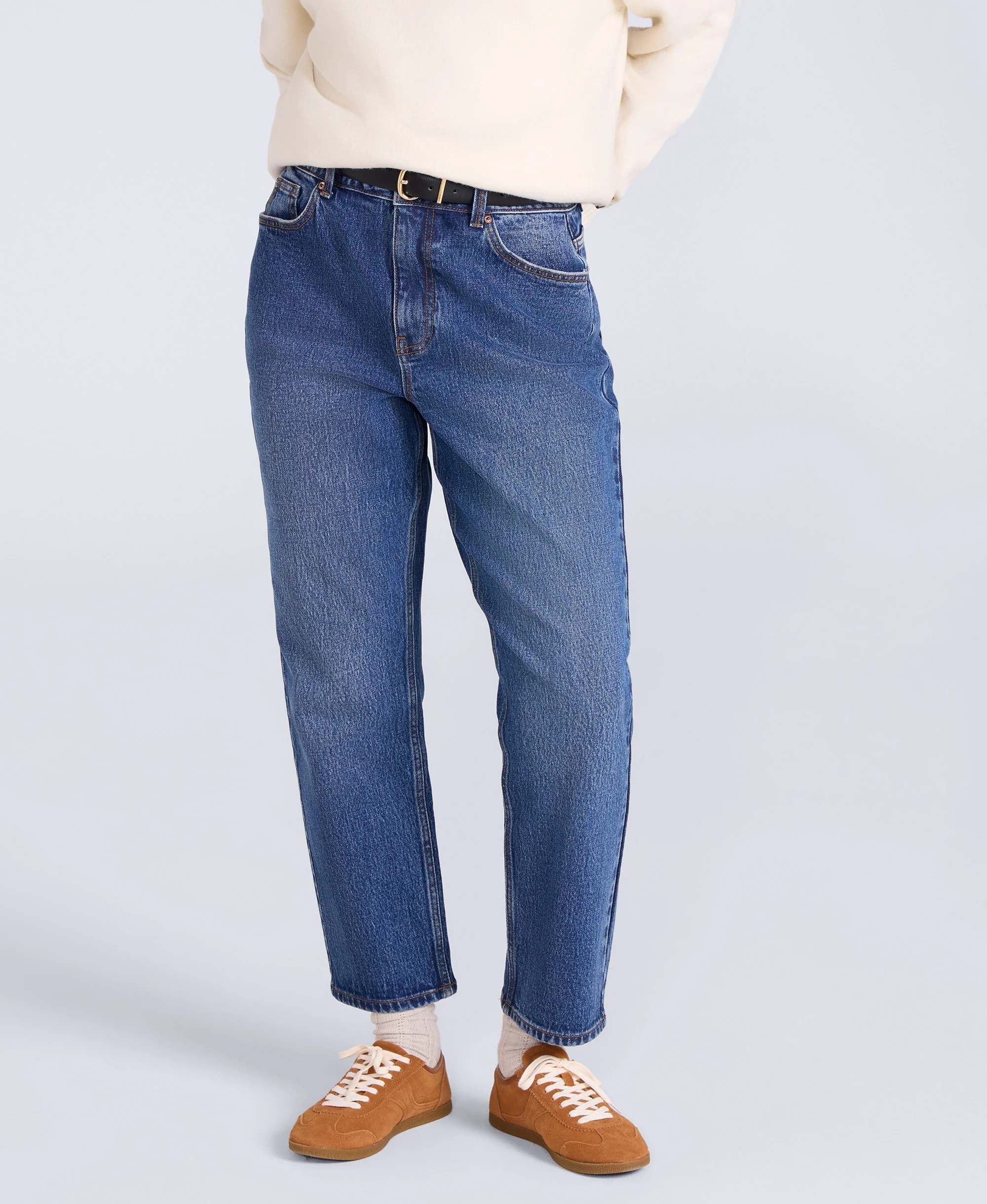 High Waisted Straight Leg Womens Jeans - Dark Blue
