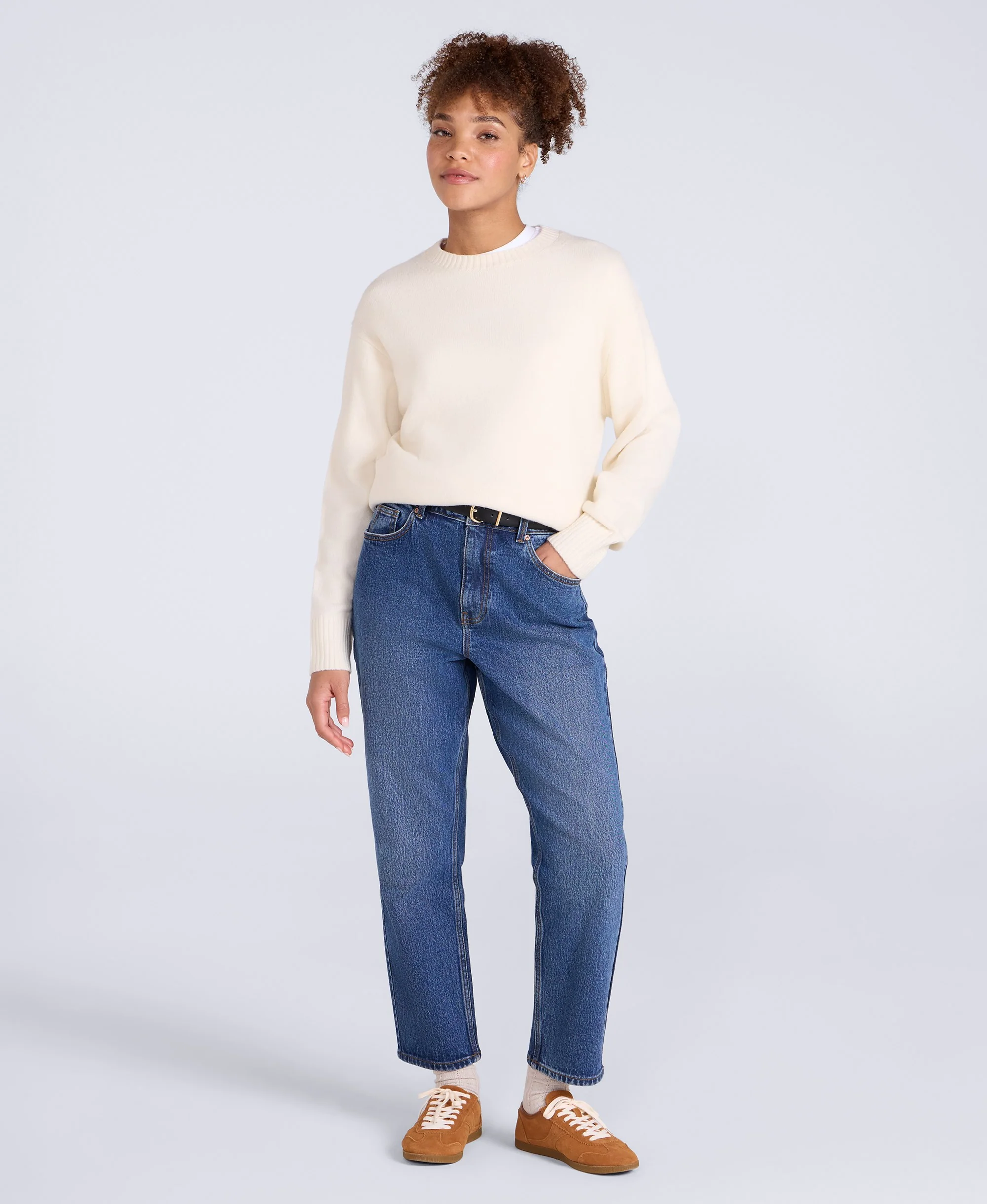 High Waisted Straight Leg Womens Jeans - Dark Blue - Image 2