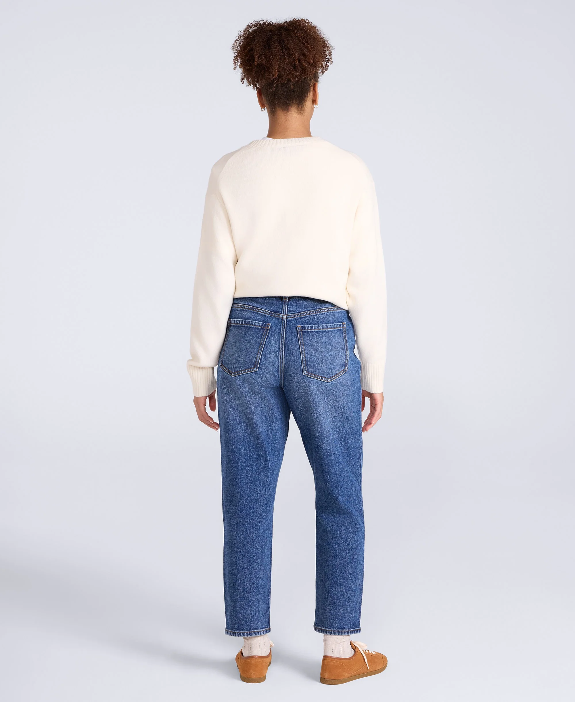 High Waisted Straight Leg Womens Jeans - Dark Blue - Image 4