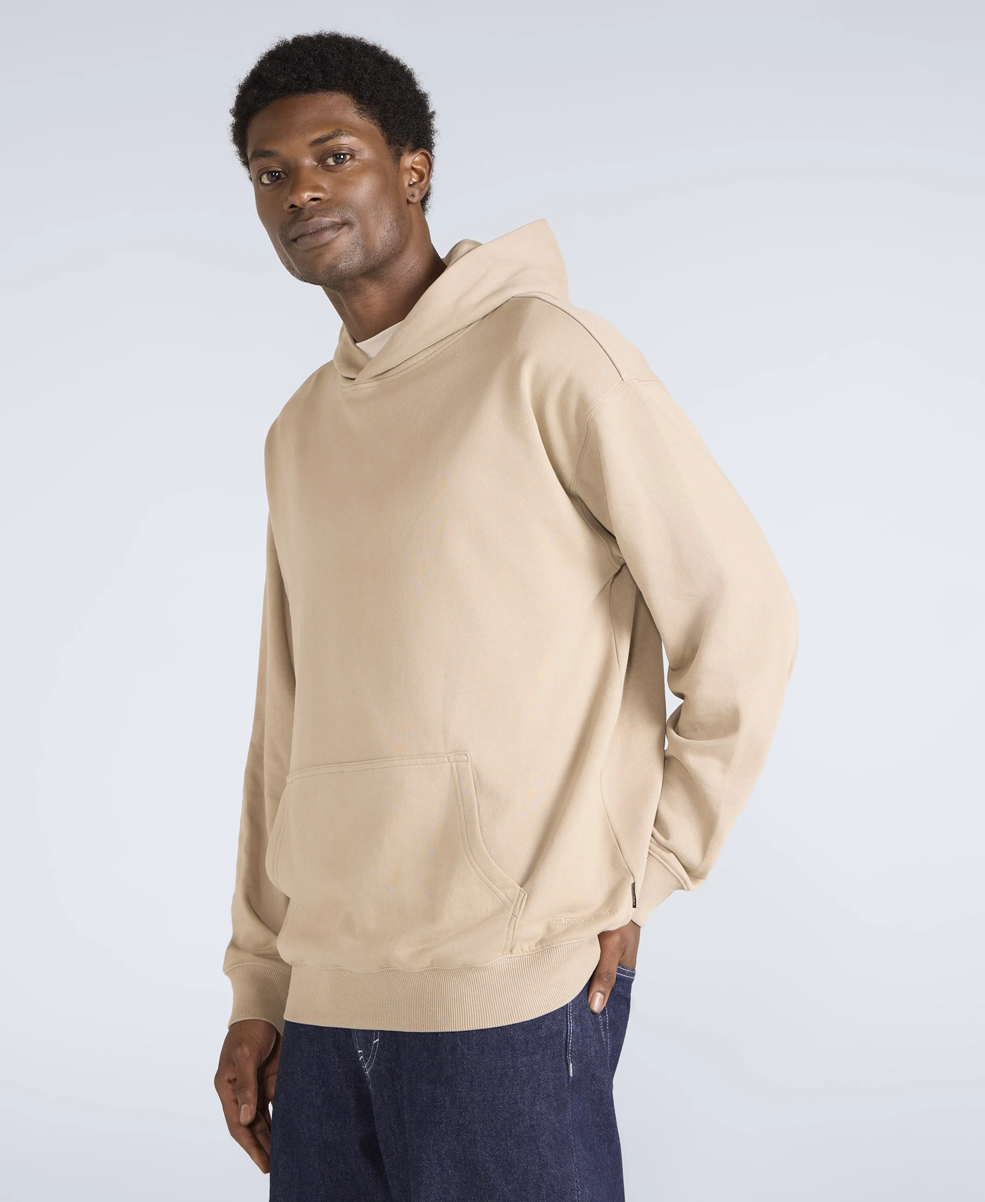 Icon Mens Drop Shoulder Hoodie - Light Beige - Image 2