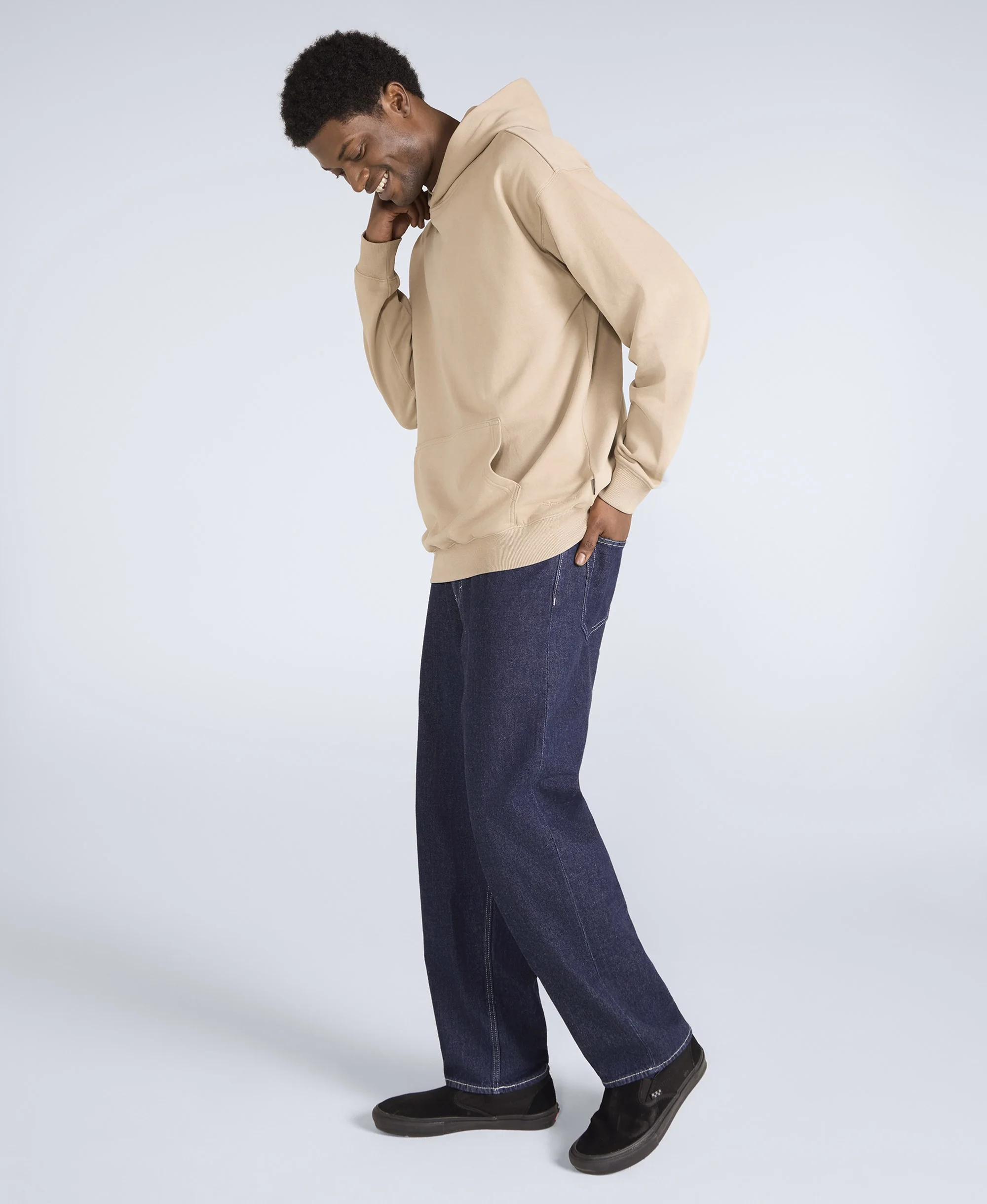 Icon Mens Drop Shoulder Hoodie - Light Beige - Image 5
