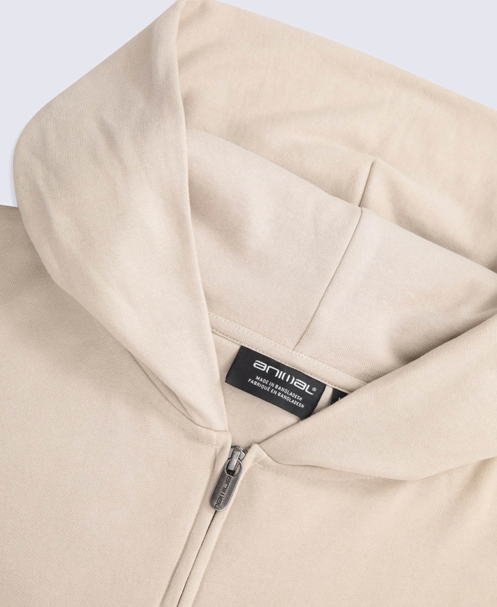 Icon Mens Logo Zip Through Hoodie - Beige - Image 8