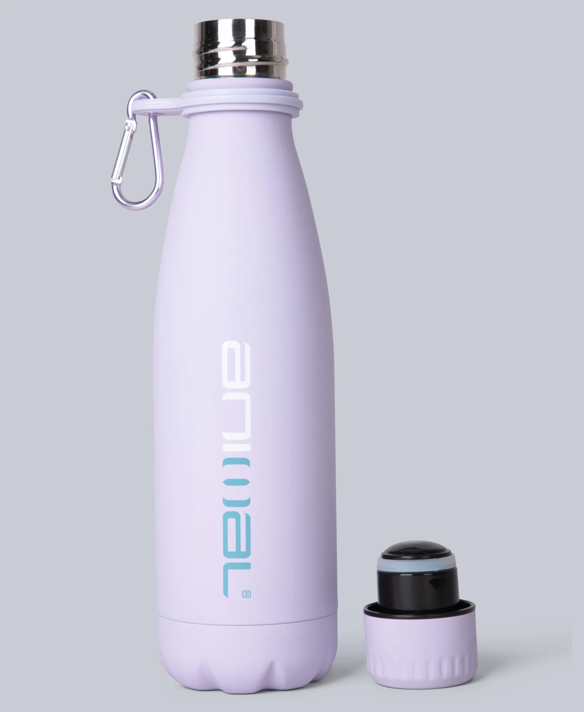 Rubber Water Bottle with Karabiner - 480ml - Lilac - Image 4