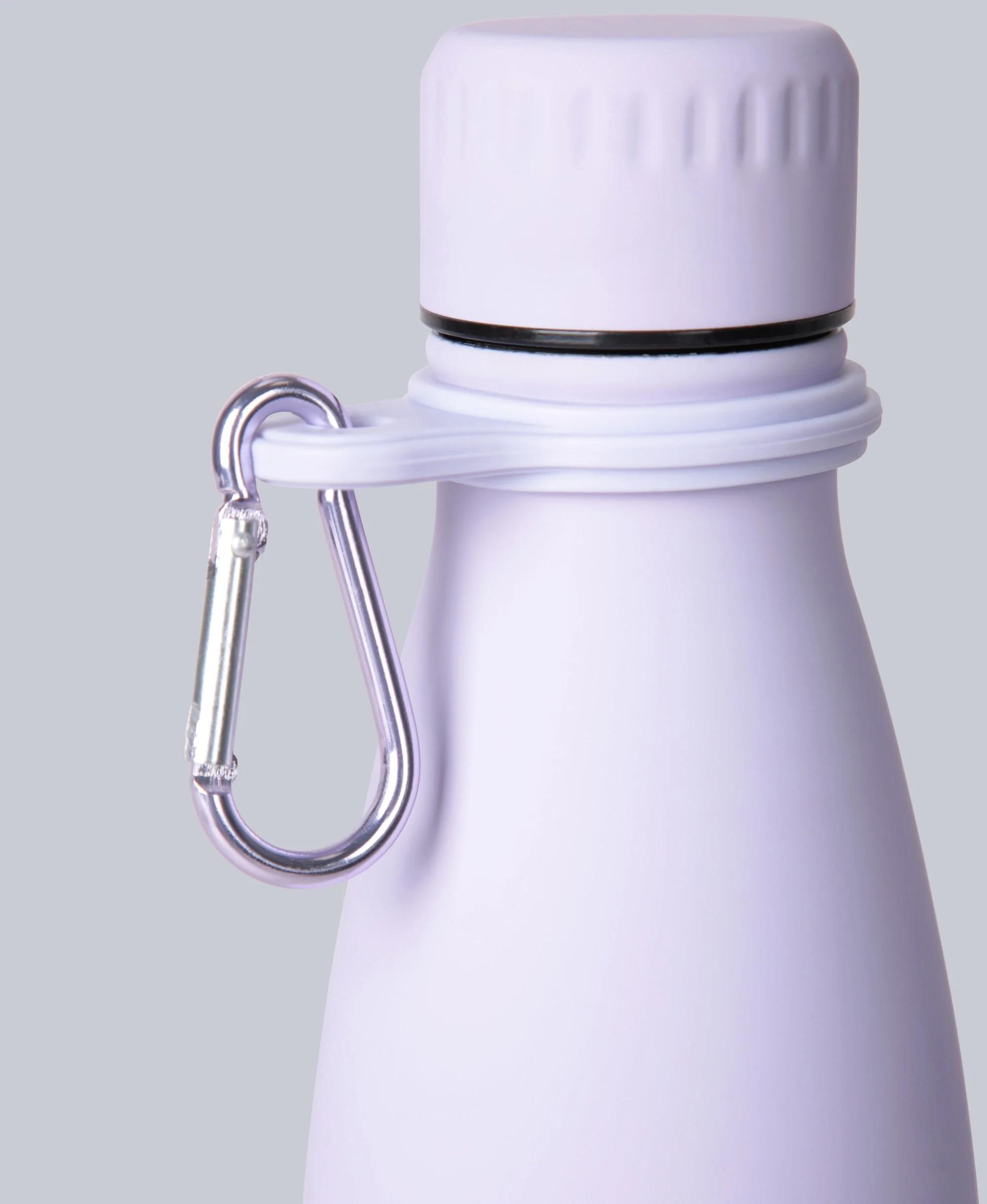 Rubber Water Bottle with Karabiner - 480ml - Lilac - Image 5