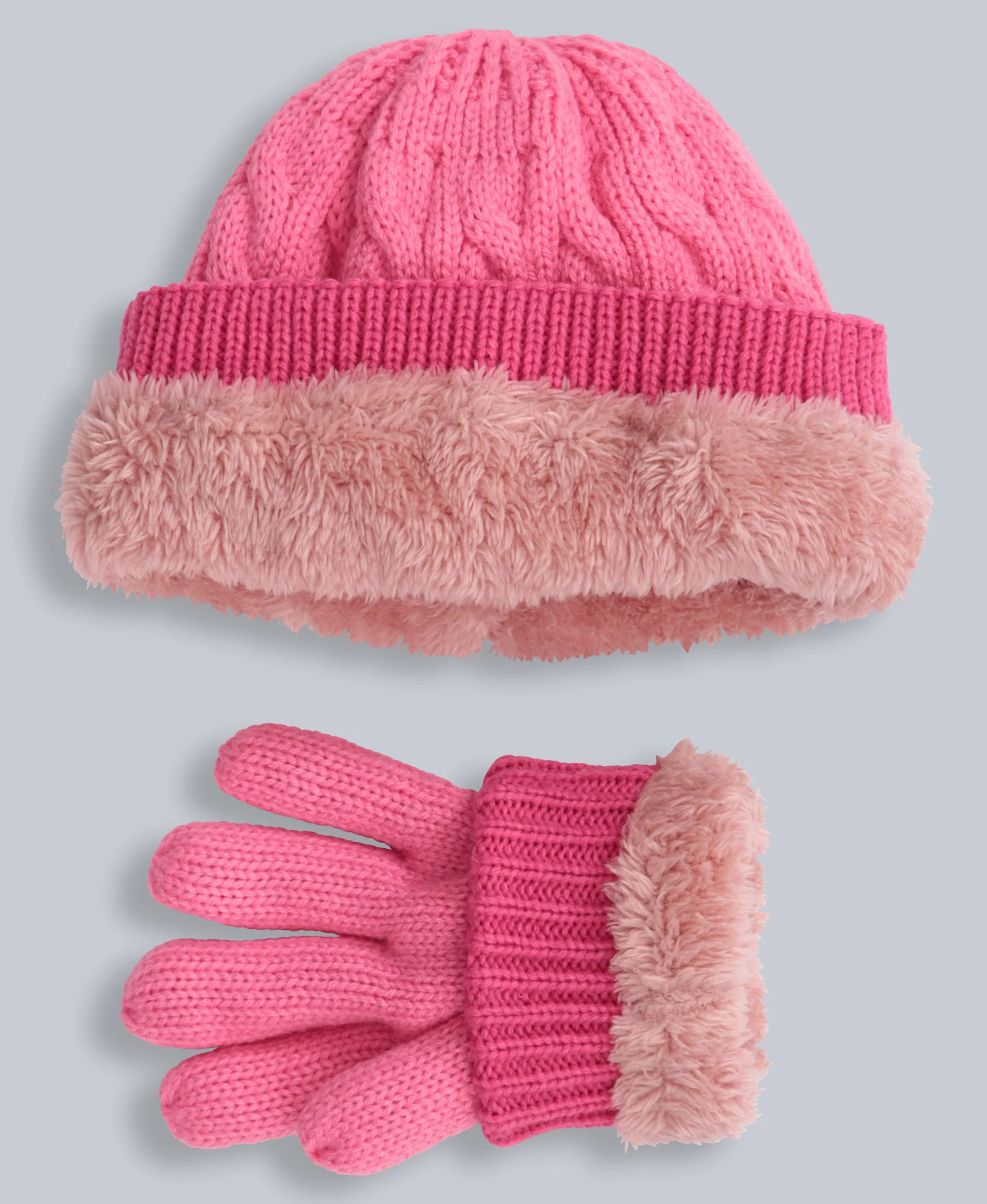 Kids Fur Lined Hat & Glove Set - Pink - Image 11