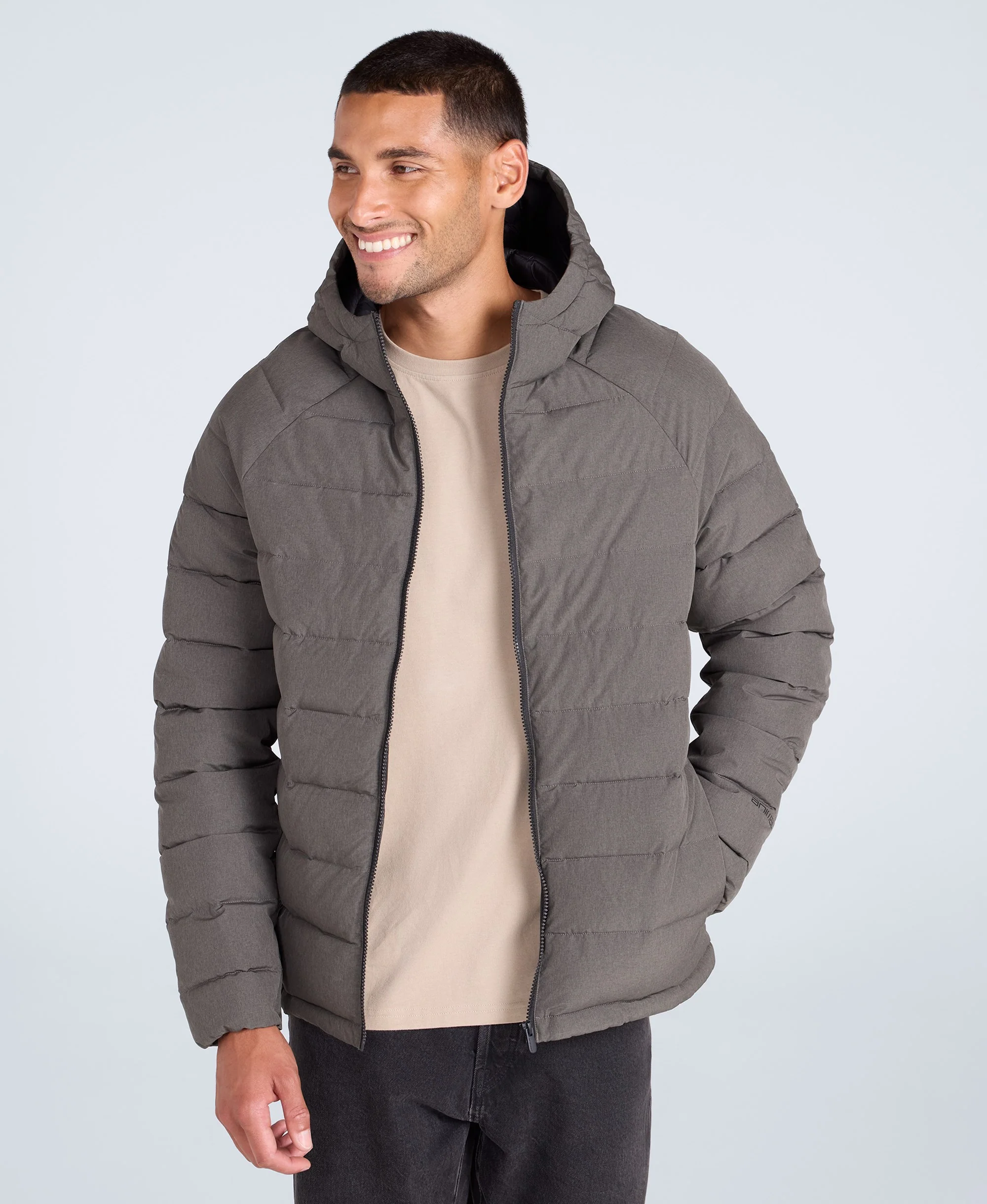 Light Cloud Cosi Marl Hooded Mens Padded Jacket - Khaki - Image 3