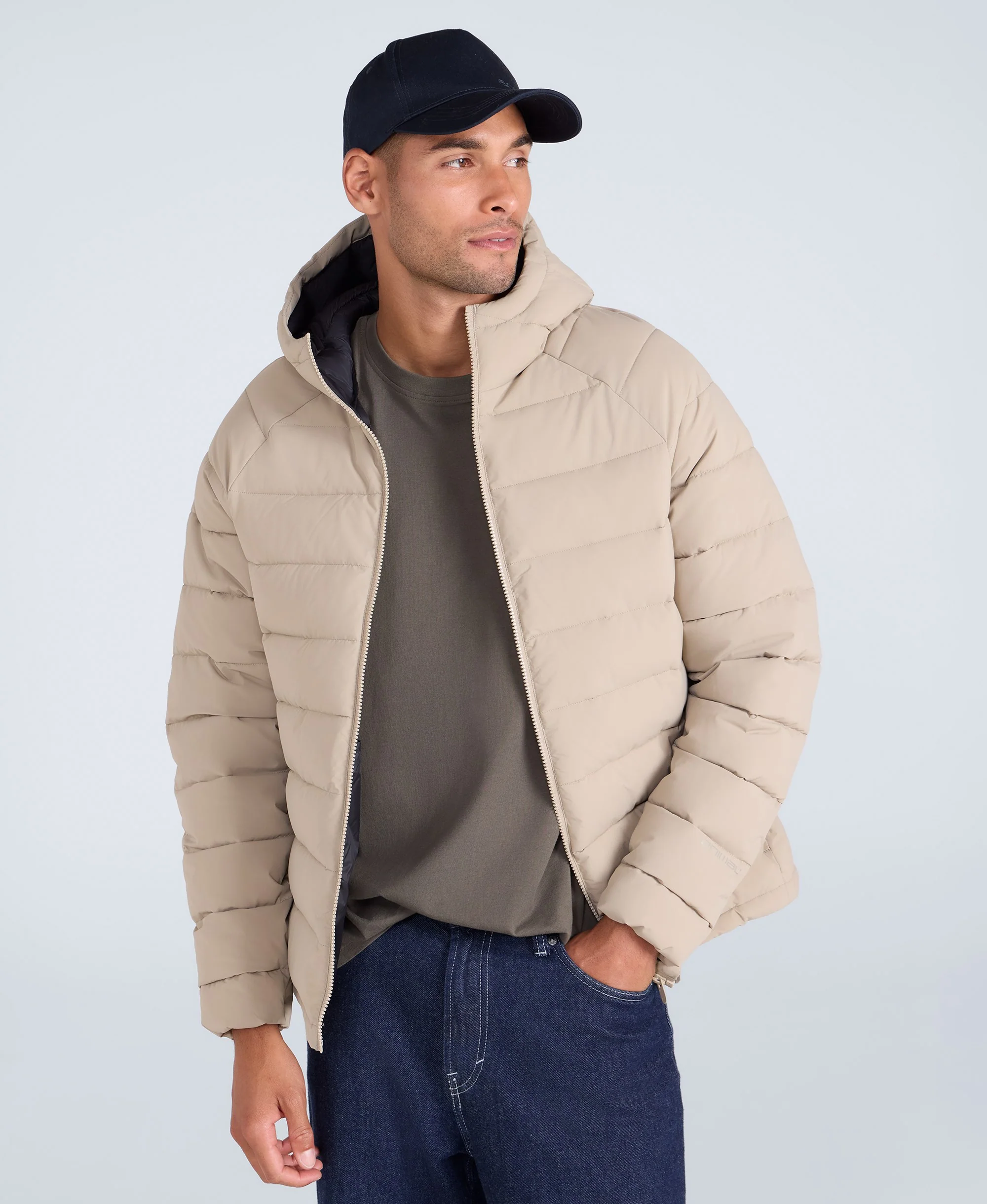 Light Cloud Cosi Hooded Mens Padded Jacket - Taupe - Image 3