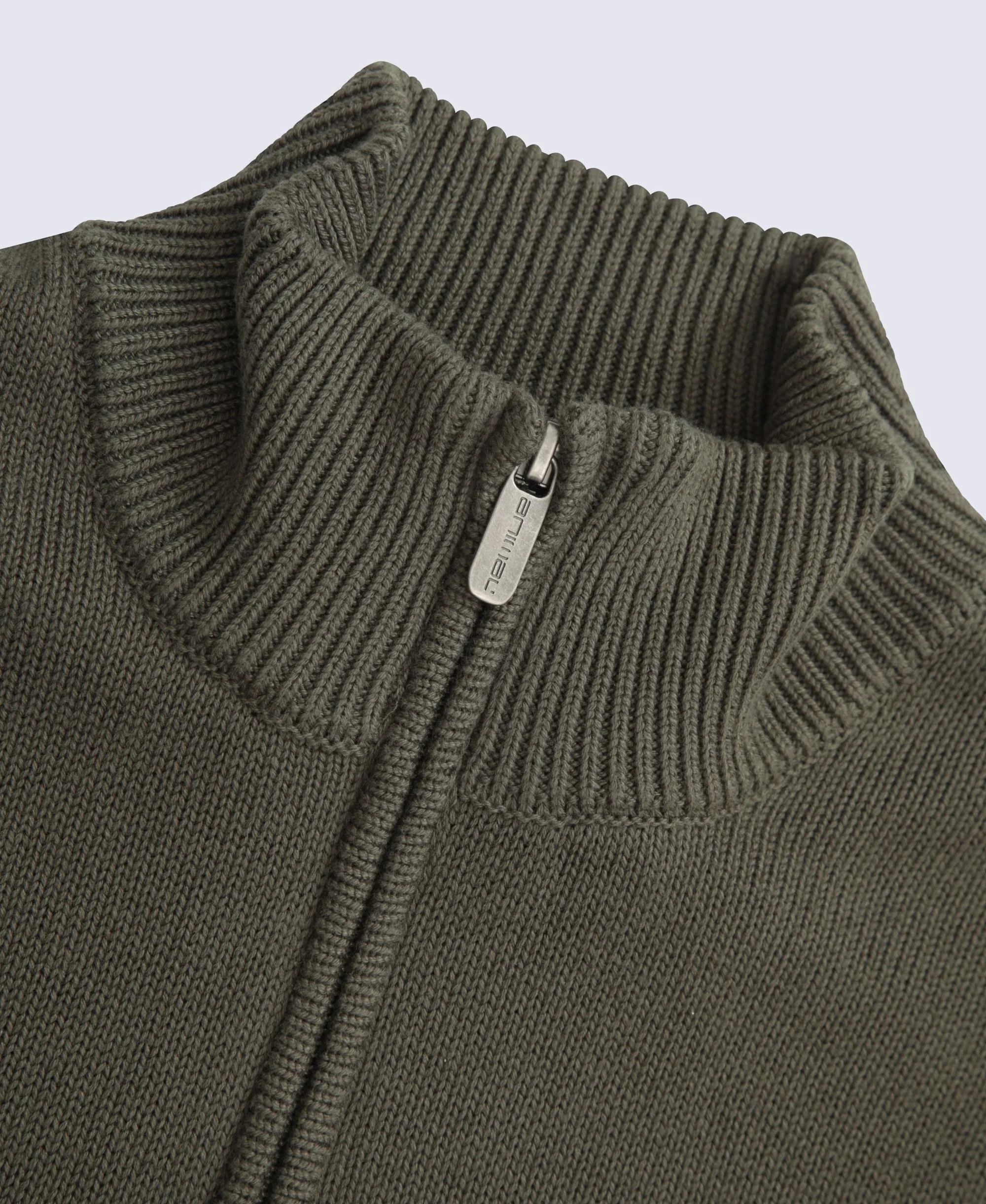 Mens Ribbed Quarter Zip Jumper - Khaki - Image 8