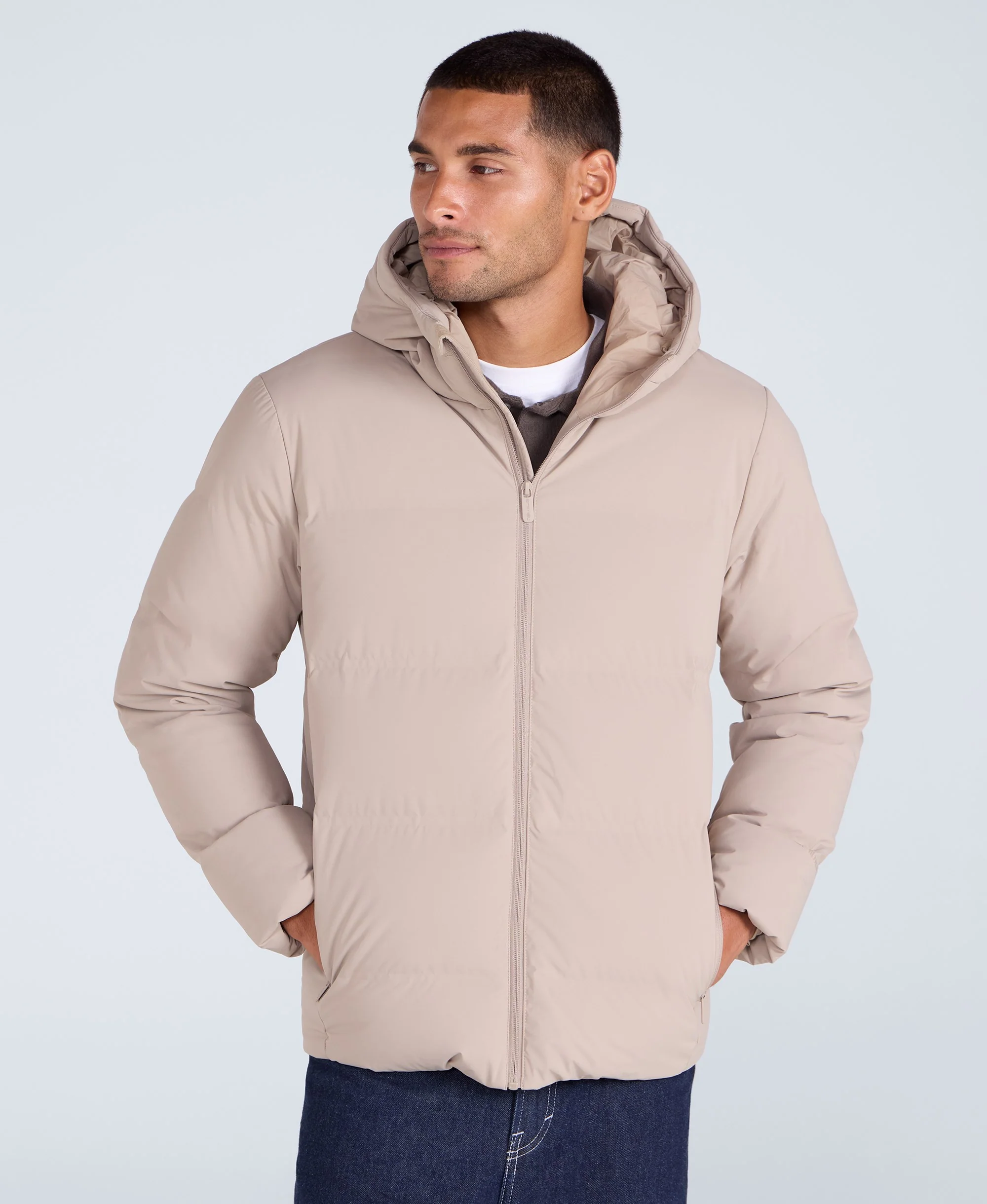 Mens Tech Down Heat Sealed Jacket - Beige - Image 2