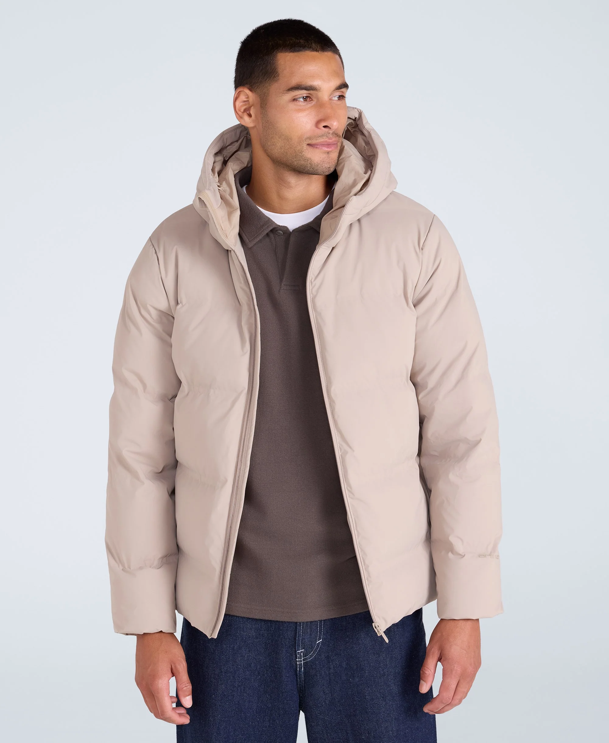 Mens Tech Down Heat Sealed Jacket - Beige - Image 4