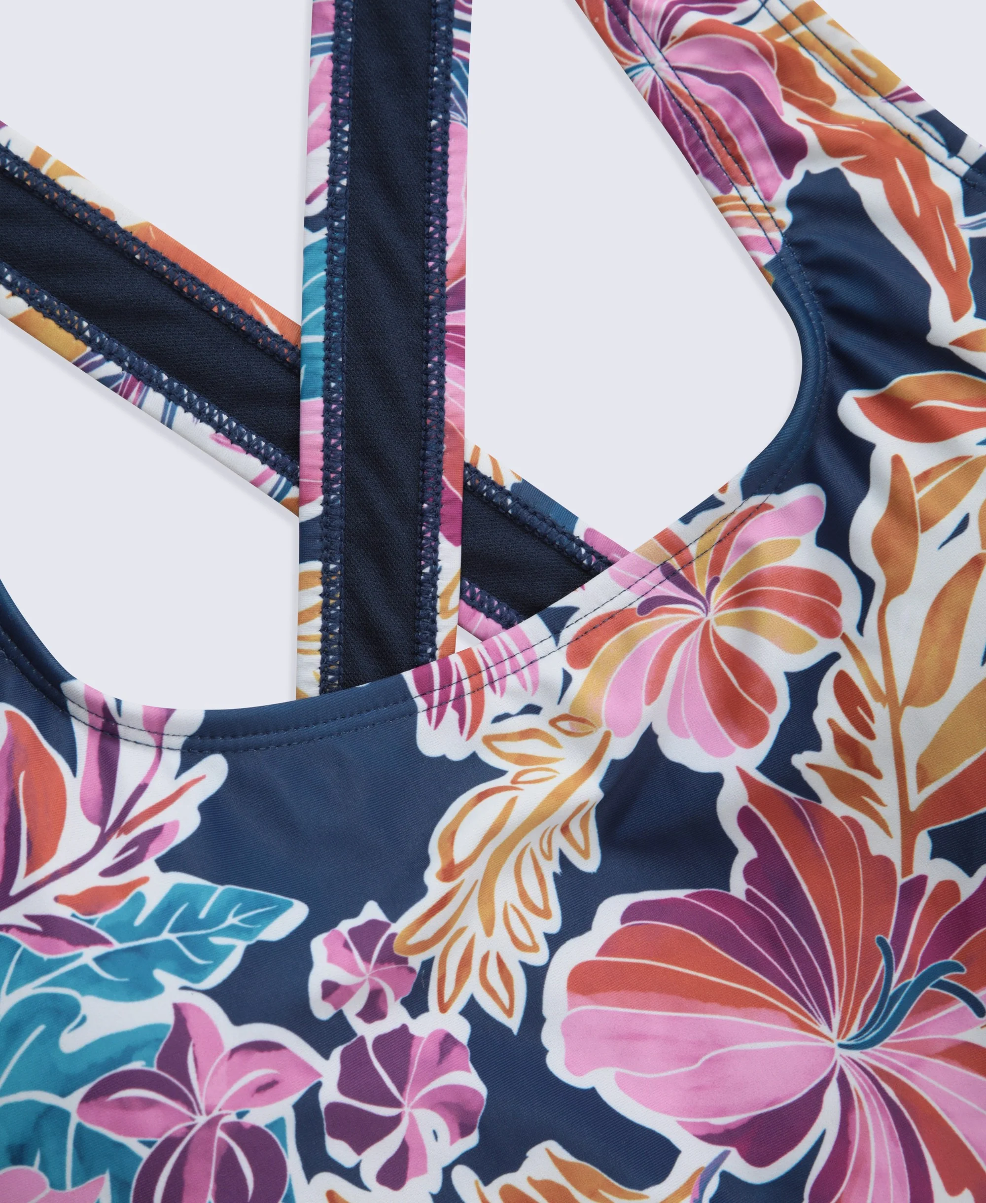 Mia Womens Cross Back Printed Swimsuit - Navy - Image 3