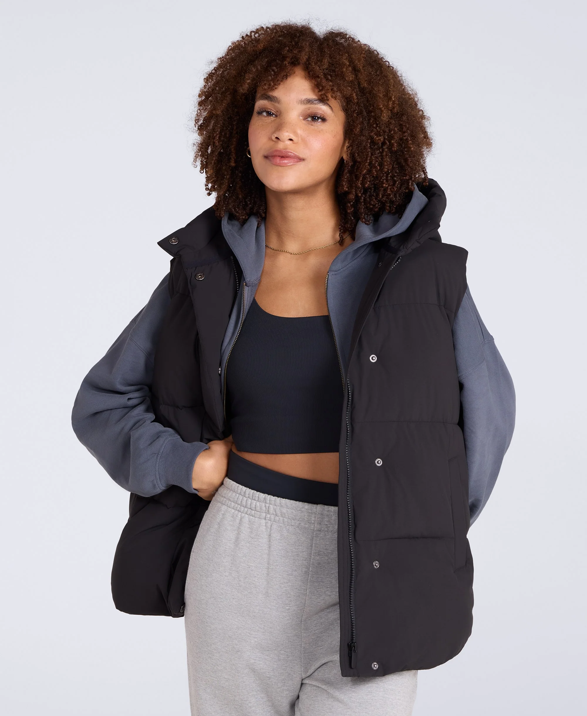 Oslo Womens Padded Gilet With Hood - Jet Black - Image 4