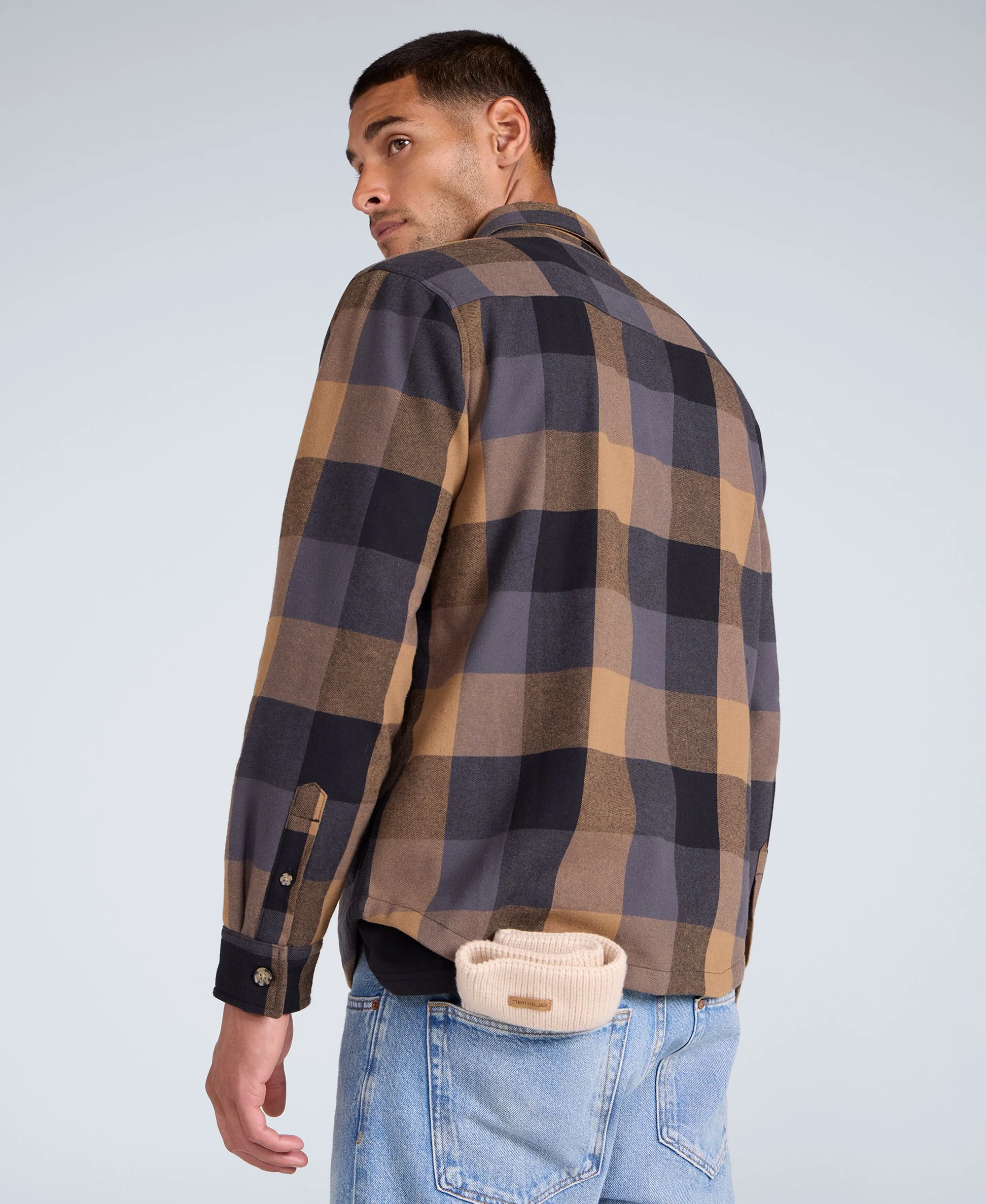 Seth Mens Fleece Bonded Shacket - Dark Beige - Image 3