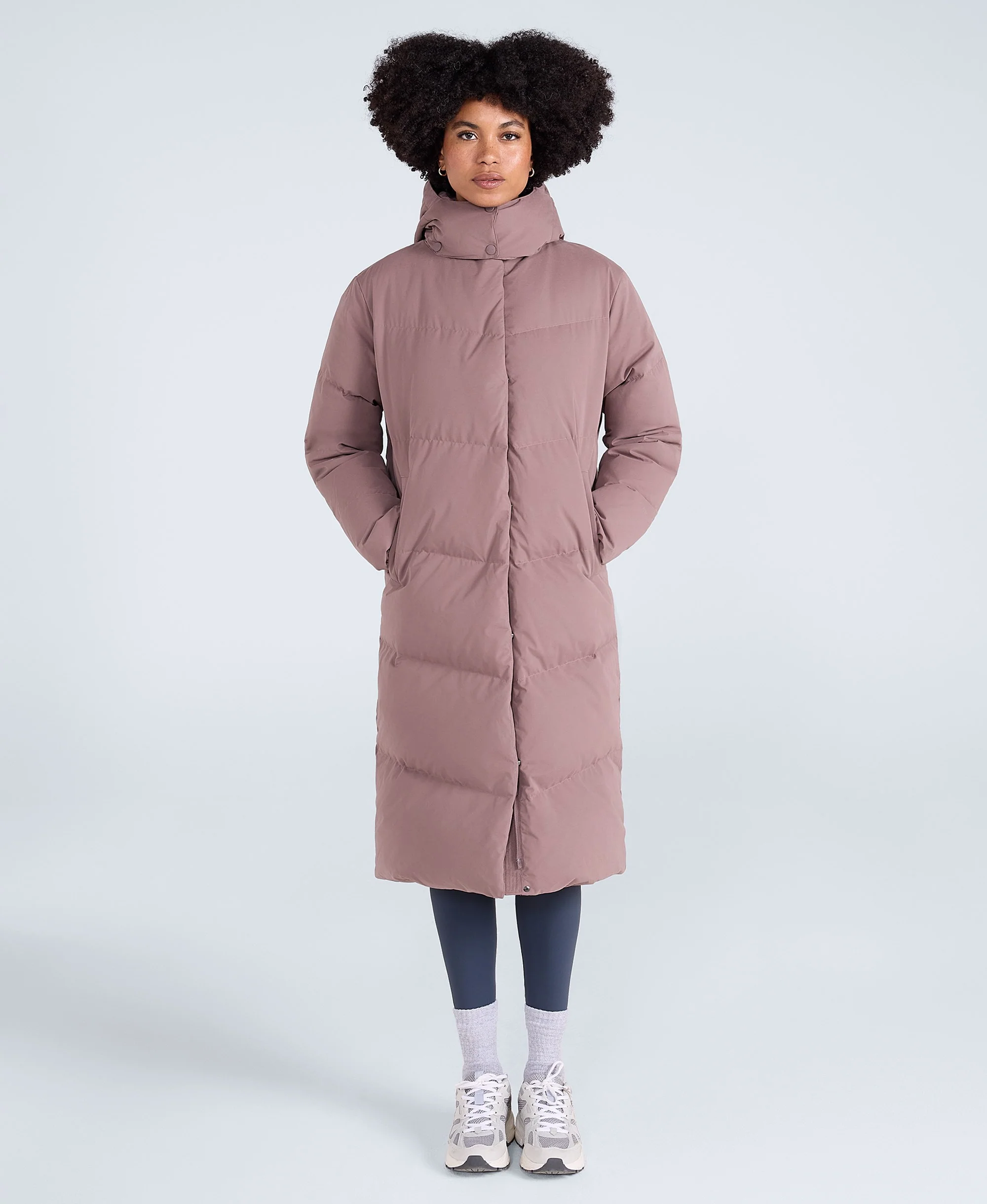 Tess Womens Long Line Down Jacket - Taupe - Image 3
