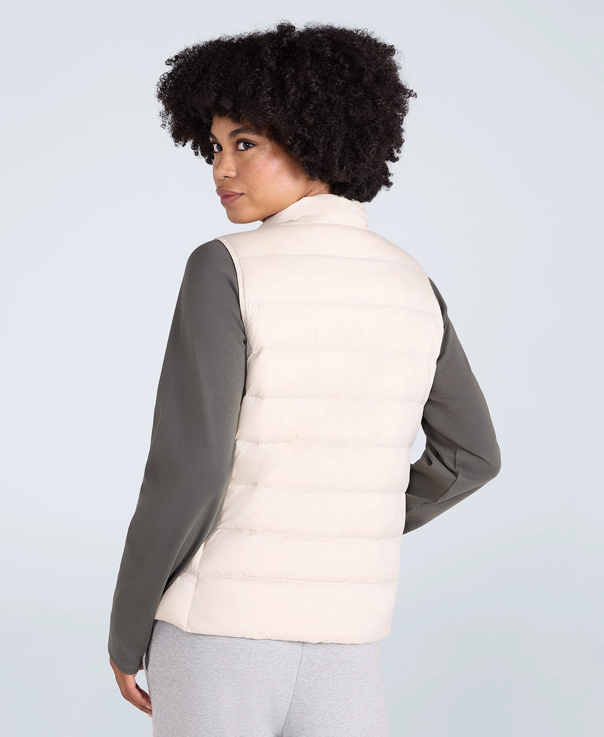 Womens Lightweight Down Gilet - Beige - Image 3