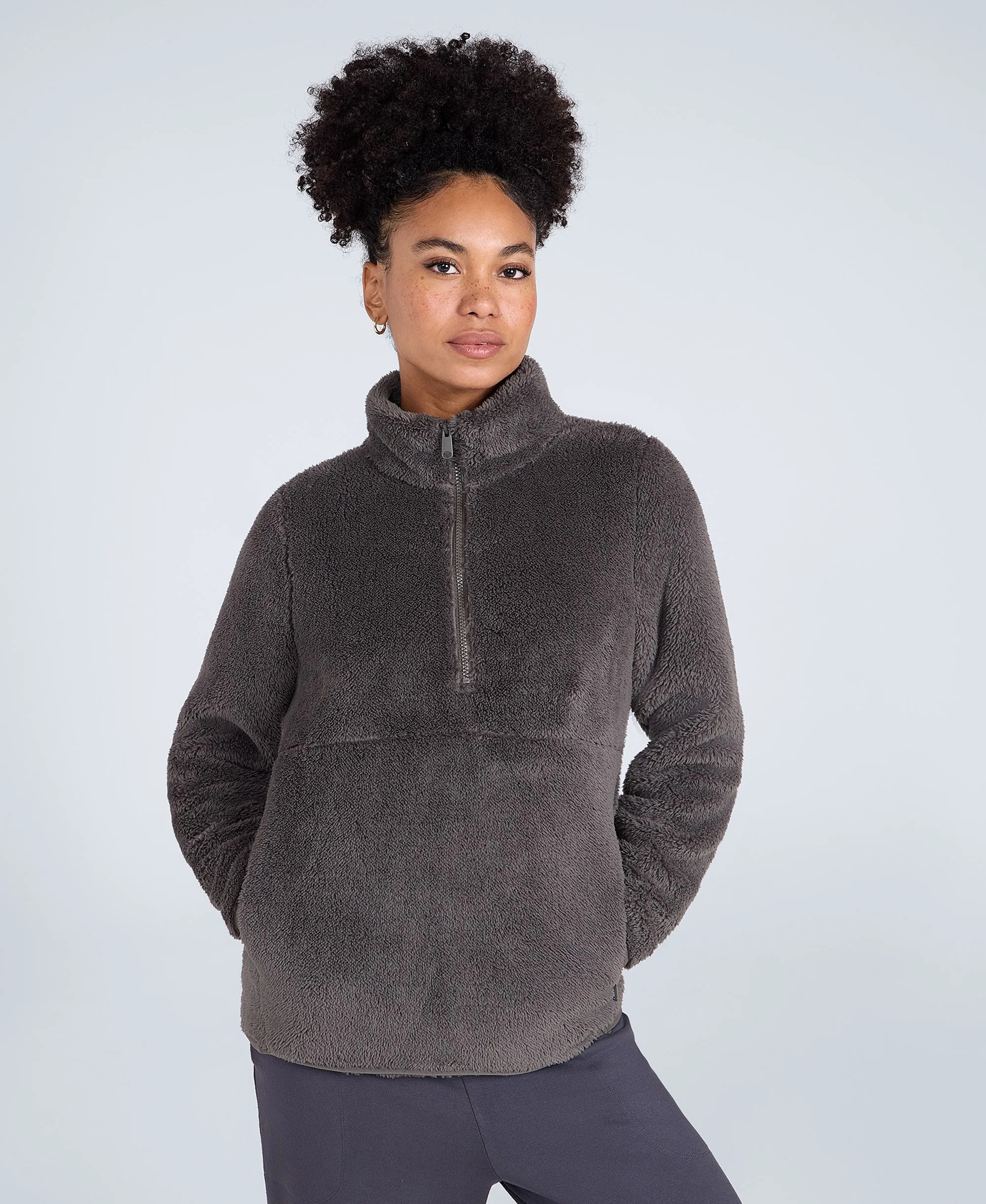 Teddy Womens Half Zip Fleece - Khaki - Image 3